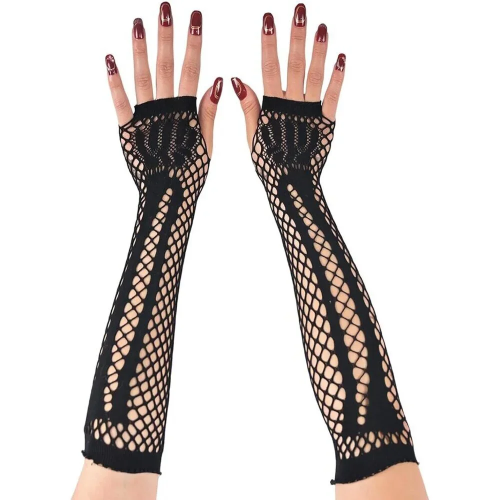 Women's Fishing Halloween Black 9 Net Gloves Fingerless Gothic Accessories